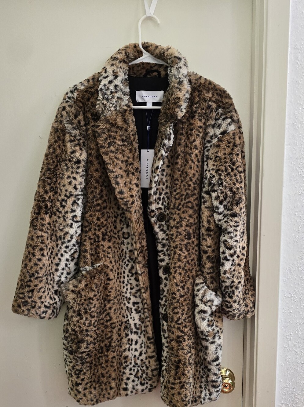 ​POPSUGAR Leopard Faux Fur Coat L NWT Mob Wife Glam Plush Winter Jacket